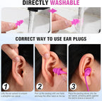 Tondiamo 200 Pairs Ear Plugs Reusable Silicone Earplugs with Cord Sleeping Individually Wrapped Hearing Protection Noise Cancelling Earplugs for Work Construction Shooting Sports (Pink)