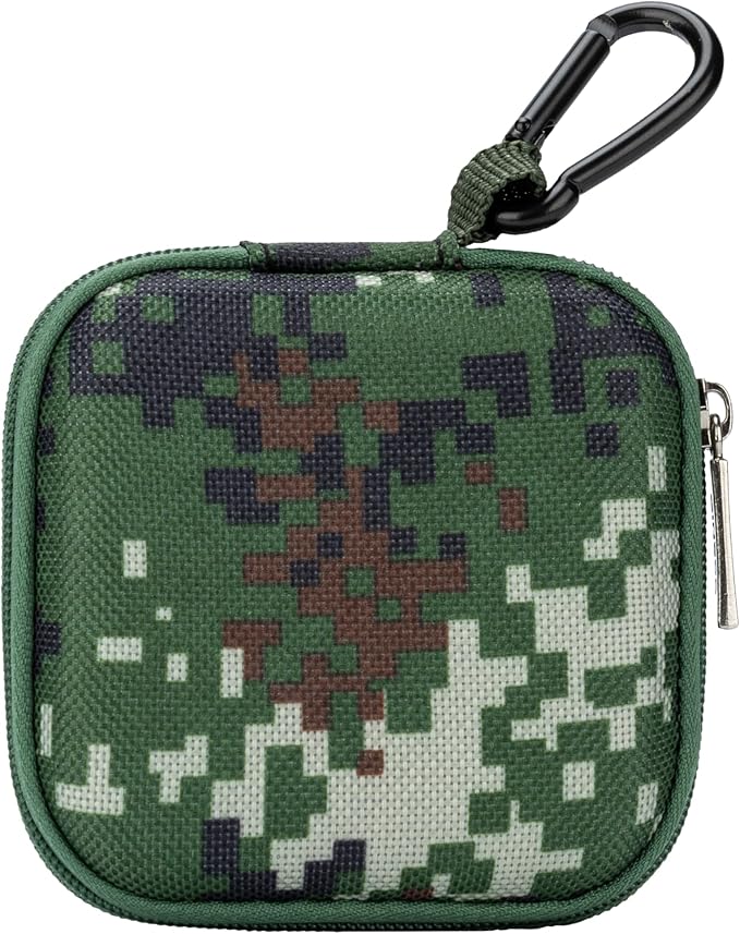 Ginsco Mini-Portable Hard Shell Square Earbuds Case for Apple EarPods/Samsung Galaxy Wired/Wireless Earbuds, Cell Phone Accessories Organizer with Carabiner for Earphones Tech Pouch (Camo)