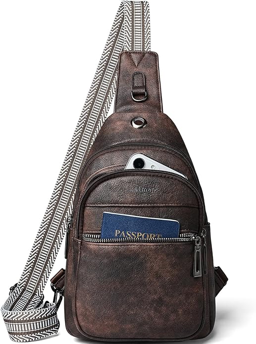 LATMAP Sling Bag For Women Faux Leather Small Casual Daypack Backpack Fanny Pack Crossbody Chest Bags Purse