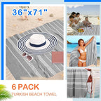YSYJ Turkish Beach Towel 6 Pack Beach Towels 36"x71" Beach Towel Oversized Sand Free Turkish Towel Quick Dry Bath Towels Grey