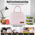 douyadady Lunch Bag Women/Men Lunch Box Women/Men (Pink+White Checkerboard)
