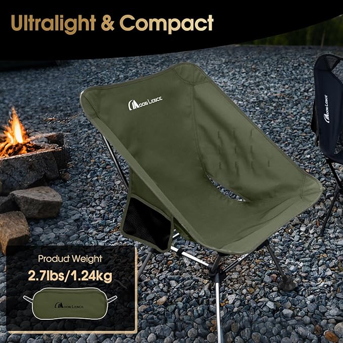 MOON LENCE High Back Folding Camping Chairs, Height-Adjustable, Widened Seat, for Beach with Anti-Sinking Feet (Green-Plus)