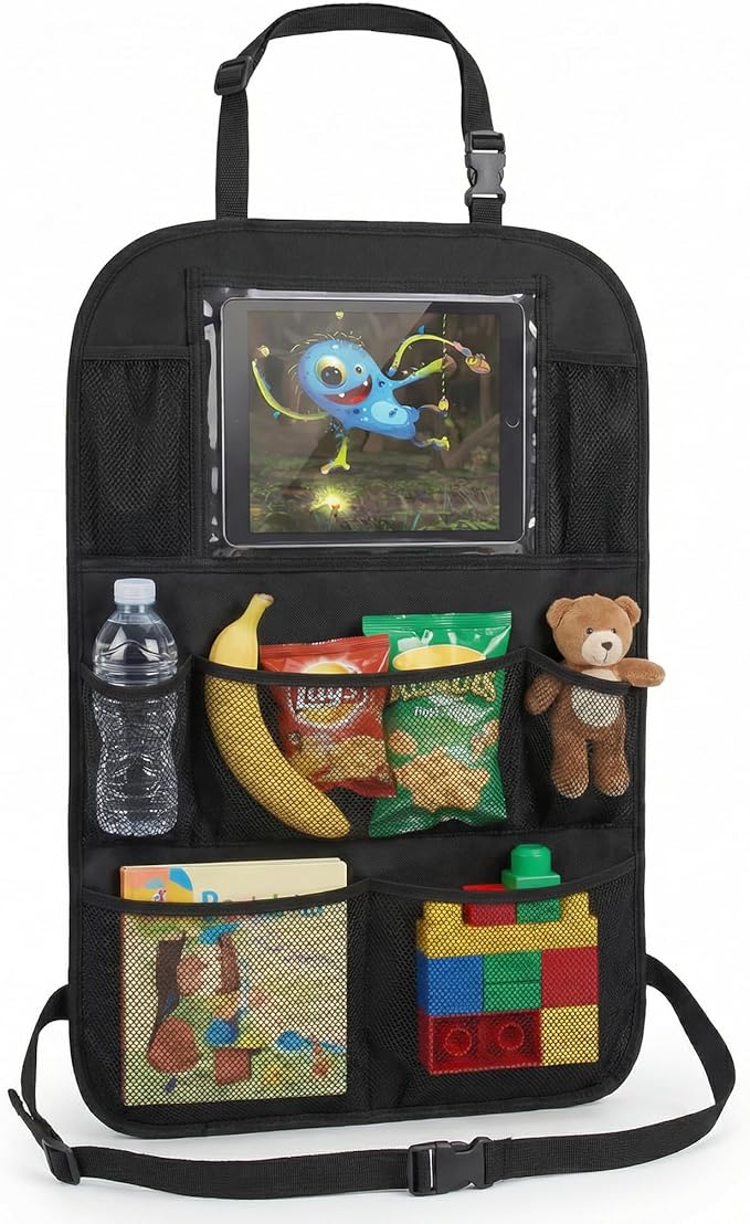ONE PIX Backseat Car Organizer Mats Back Seat Organizers and Storage Bag with Touch Screen Tablet Holder for Kids Toddlers Seats, Travel Accessories, Road Trip Essentials (2PCS)