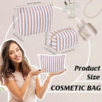 Huhumy 2 Pcs Makeup Bag Set Cute Cosmetic Pouch for Women Seersucker Travel Toiletry Bag Preppy Small Makeup Purse Pouch Aesthetic Skincare Brushes Storage Organizer for Valentine Women(Khaki Wide)
