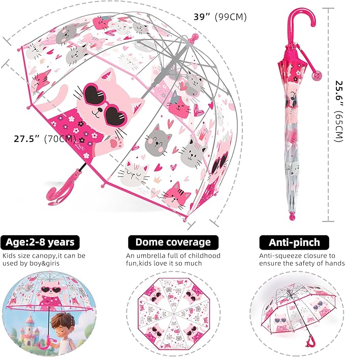 Kids Clear Umbrella for Rain Dome Bubble Umbrellas Windproof for Kids Boys and Girls