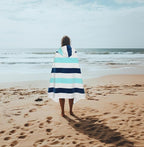 COTTON CRAFT Hooded Beach Towel – Oversized 39 x 68 Towel with Hood for Adults - 100% Ringspun Cotton Velour Terry Towel - 450 GSM - Super Soft Plush Absorbent Quick Dry Bath Wrap – Cabana Stripe Blue