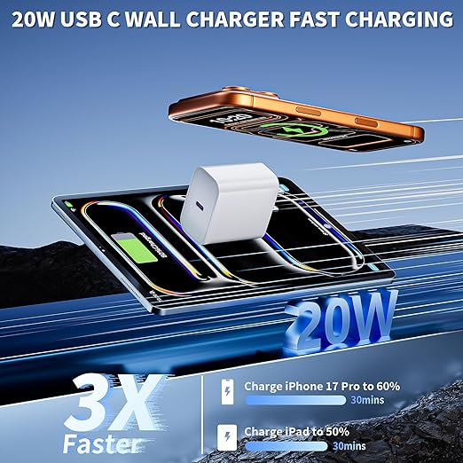 iPhone Charger Fast Charging, Fast iPad Charger 3Pack 20W USB C Wall Charging Block, 3.3FT Type C to C Cable for iPhone 17/17 Pro/17 Pro Max/Air/16/16e/16 Pro/16 Pro Max/15 Pro, iPad Pro/Mini, Airpods