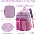 VASCHY Kids Backpack Lunch Bag Set, 2-1 School Bookbag Insulated Lunch Box for Toddlers,Preschool,Daycare,Kindergarten,Elementary School Pink