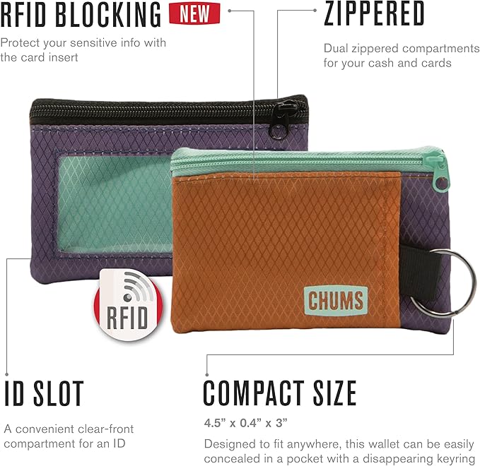 Chums Surfshorts Wallet - Lightweight Zippered Minimalist Wallet with Clear ID Window - Water Resistant with Key Ring (Rainbow Tie Dye)