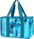 Fammart Iridescent Clear Beach Bag for Women, Jelly Tote Bag Waterproof Sandproof Pool Bag Cruise Vacation Essentials