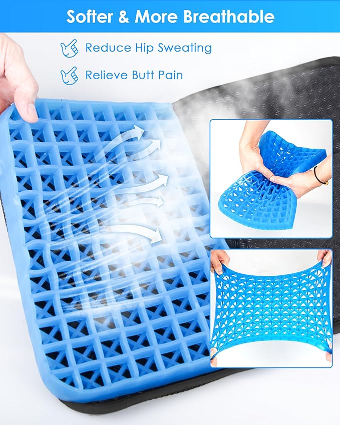 Gel Travel Seat Cushion, Portable Airplane Seat Cushion, 16.5" x 12" Large Size Foldable for Airplane Seats, Office Chair, Camping, Bleachers, Flights, Commute
