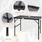 GREGIN Camping Table with Mesh Desktop, Lightweight & Portable Folding Grill Table, Height Adjustable Metal Outdoor Table for Camp, Cooking, BBQ, RV, Picnic-3 FT Black
