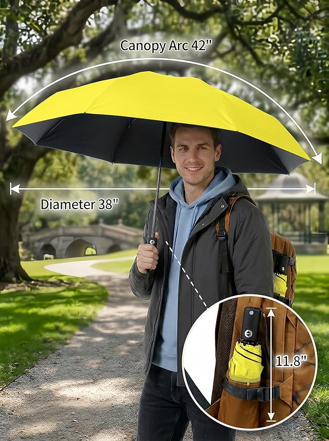 BAODINI Compact Travel Umbrella Small Windproof Auto Open Close for UV Sun Protection UPF 50+ and Rain Fits Backpack Purse & Suitcase