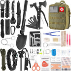 LUXMOM Emergency Survival Kit and First Aid Kit, 142Pcs Professional Survival Gear and Supplies Equipment with Molle Pouch, Gift for Christmas Men Dad Husband Camping Hiking Hunting Outdoor Adventure