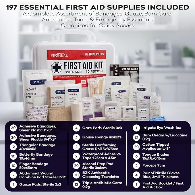 50 Person OSHA Compliant First Aid Kit for Businesses, Vehicles, Trucks, Construction Site - Type III, ANSI Class A Emergency Kit - 197 Piece Essential First Aid Supplies