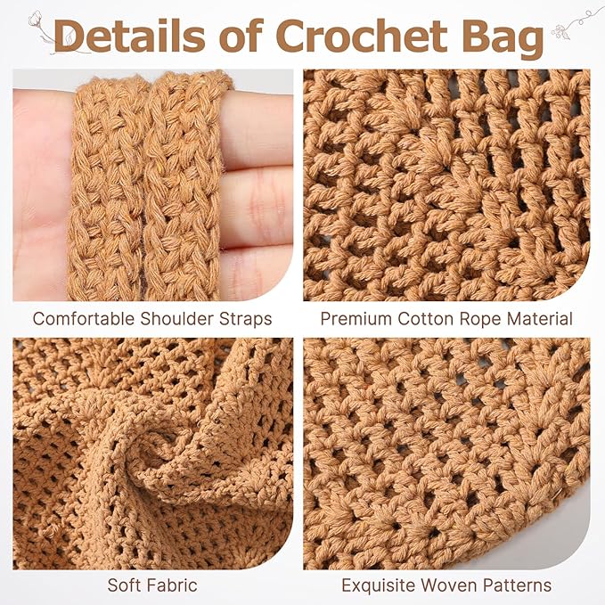 Tavaleu Crochet Tote Beach Bags for Women, Mesh Beach Tote Knit Bag, Summer Vacation Aesthetic Boho Hobo Shoulder Bag