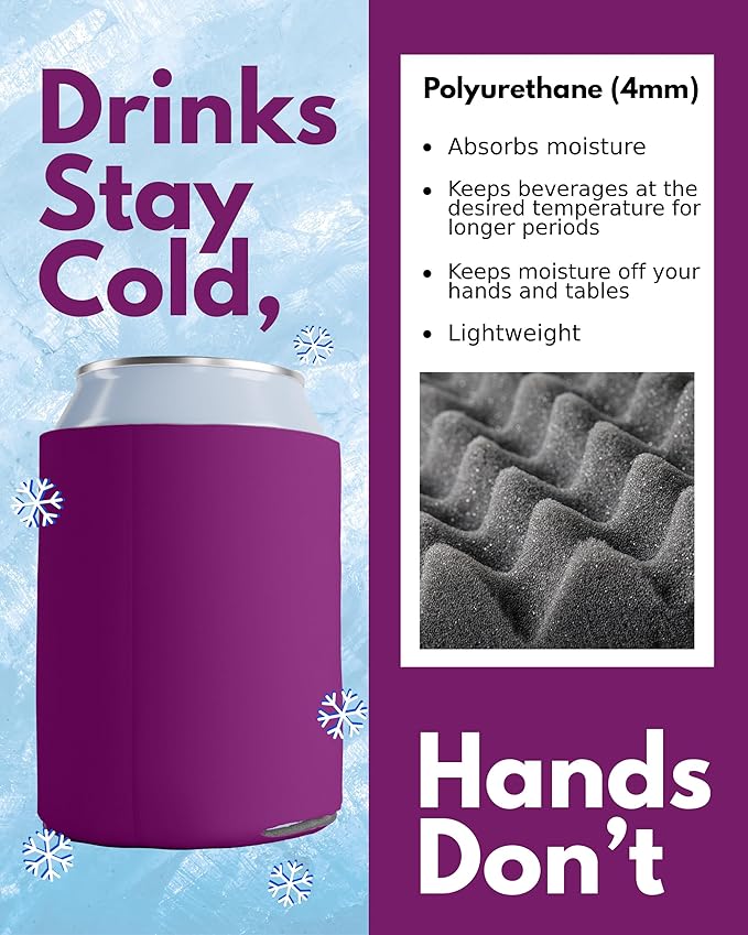 PartyPrints 25 Pack Fuchsia Blank Can Cooler Sleeves, Customizable Bulk Insulated Foam for Beer, Collapsible Plain Drink Holder, Cold Soda Insulator, 12oz Regular, 16oz Tall Cans