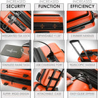 TRAVELARIM Orange Hardshell Luggage Sets 4 Piece, Durable Suitcase Set, Travel Luggage Set with Integrated TSA Lock, 360° Spinner Wheels, Expandable Medium and Large Checked Suitcase, 20/24/28 Inch