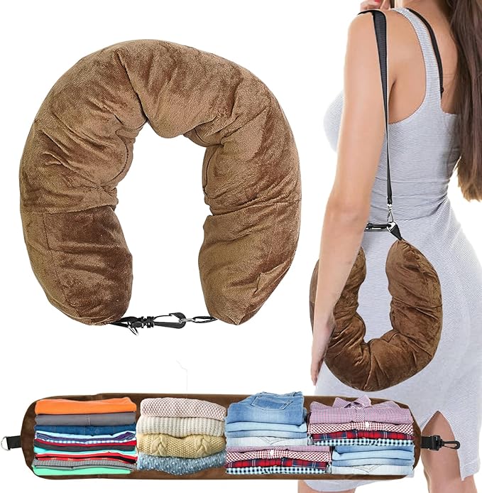 1/2PCS Travel Pillow Stuffable with Clothes As Carry-On Luggage Fits Up to 3 Days of Travel Essentials, Multifunctional U-Shaped Pillowcase for Business, Trip, Outdoor (1PCS-Brown)