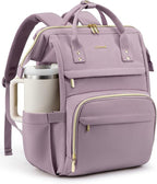 LOVEVOOK Laptop Backpack for Women with Giant Tumbler Holder Pocket,15.6 inch Waterproof Travel Backpack Purse Computer Laptop Bag,Professional Work College Nurse Teacher Backpack Daypack,Light Purple