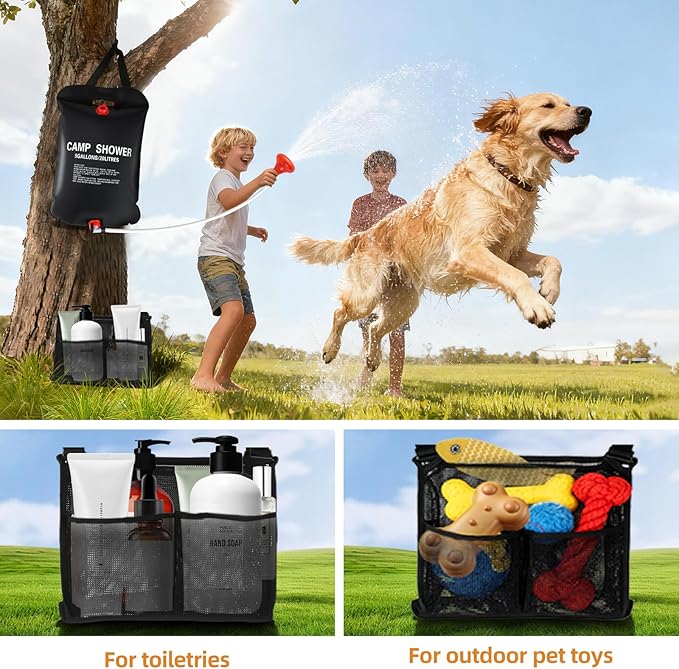 Solar Camping Shower Bag 1/2set and1+ Set 5 Gallon Portable Camping Showers Bag with Adjustable Switch Removable Nozzle for Camping Hiking Beach Swimming Outdoor Activities