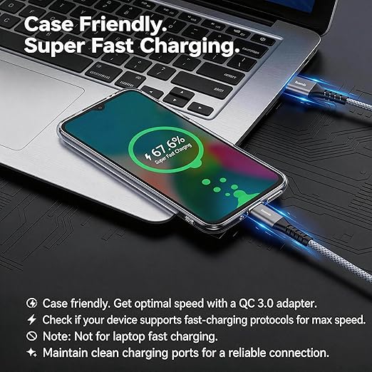 Micro USB Cable 10 ft, Android Charger Cord, High-Speed Fast Charging & Data Sync, Braided Nylon Durable Lead for Samsung Galaxy S7 S6 J7, Kindle, PS4/Xbox, Security Camera (Gray)