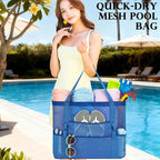 Fammart Mesh Beach Bag, Large Beach Tote with Zipper Pocket, Toys Pool Bag for Family Travel Vacation Cruise Essentials