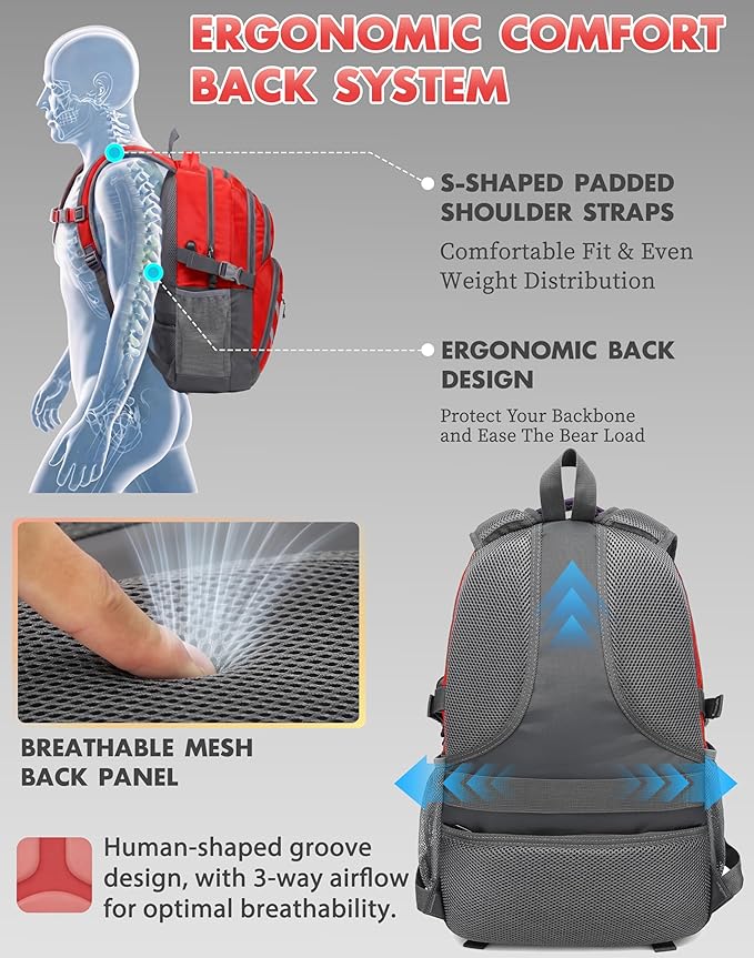 ProEtrade Backpack Bookbag for College Laptop Travel, Fit Laptop Up to 15.6 inch with USB Charging Port Multi Compartment Anti theft, Gift for Women Men (Red)