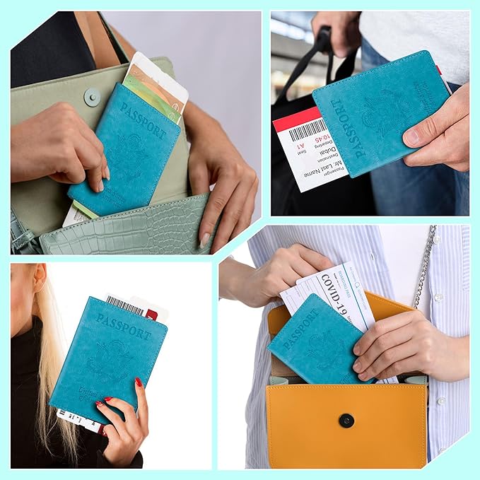Passport Holder for Travel Men Women - Passport Cover, Passport Wallet Case Travel Essentials Travel Must Haves Accessories Blocking Leather Card Slot Protector for Stocking Stuffers Gifts, Blue