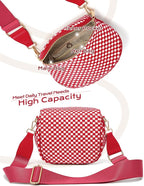 Trendy Woven Checkered Crossbody Bum Bag for Women，PU Leather Checkered Purse Fanny Packs Belt Bag (Woven Bum Bag - Red White)
