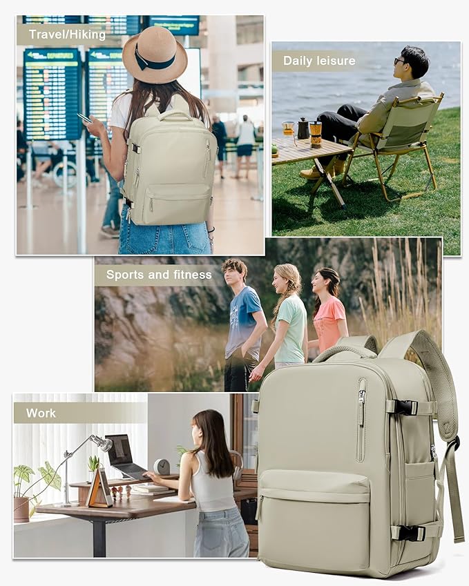 WONHOX Large Travel Backpack Women,Carry On Backpack Flight Approved 18x14x8 inches Bag Spirit Airlines Personal ltem,College Sports Hiking Rucksack Laptop Blackpack mochila de viaje,Brown