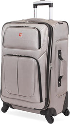 SWISSGEAR Sion Softside Expandable Spinner Luggage Durable Lightweight Travel Suitcase, Pewter, Checked-Medium 25-Inch