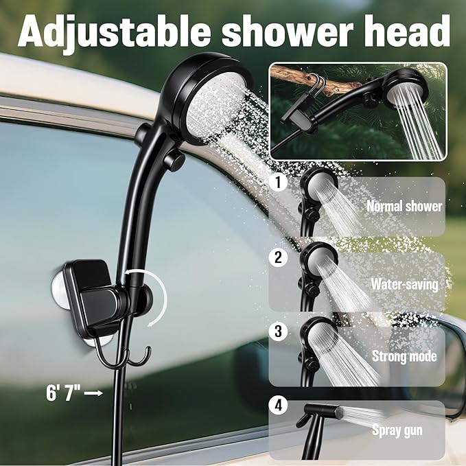 Portable Camping Shower, 6000mAh Rechargeable Shower Pump, Large Capacity Foldable Bucket, 6' 7" Filtered Shower Head, Summer Beach, Outdoor Camp Showering, Hiking, Pet Bath, RV Car Wash, Water Plant