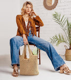 Trifabricy Beach Bags for Women, Large Beach Bag, Woven Straw Tote Bags Waterproof, Weaving Swim Shopping Travel Bag