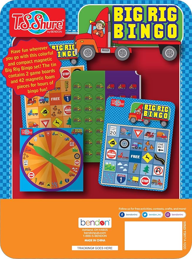 TS Shure by Bendon Big Rig Trucks Bingo Games Mini Magnetic Activity Tin with Spinner and Foam Magnet Sheet 50523