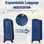 Lightweight Expandable Softside Luggage Sets 3 Piece, Large Capacity Travel Suitcase with Spinner Wheel, TSA Lock, Easy Access Design and Adjustable Telescoping Handle (Blue)