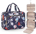 Wedama Toiletry Bag for Women, Large Cosmetic Travel Bag, Hanging Toiletry Bag for Bathroom, PVC Waterproof Makeup Bag, Toiletries Bag for Travel Business Trips and Camping, Blue+White Floral