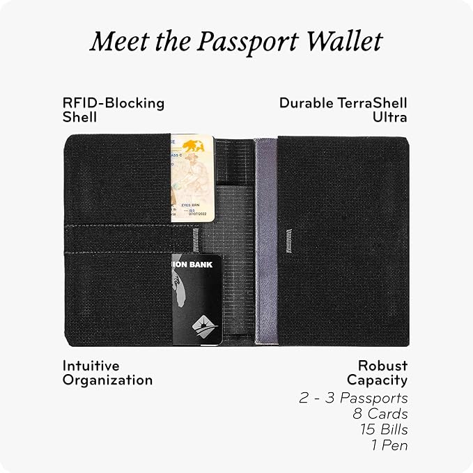 Peak Design Passport Wallet, Black, Ultra-Slim Profile, Weatherproof TerraShell Fabric, RFID Blocking, Minimalist Design and Magnetic Closure, with Quick Access Passport Sleeve