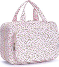 Narwey Travel Toiletry Bag for Women Large Hanging Makeup Bag Organizer Toiletries Bag for Full Size Essentials Accessories Cosmetics (Pink Flower (Large))