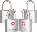 BRINKS TSA Approved Padlock, 22mm Aluminum, TSA Locks for Luggage, Chrome-Plated with Hardened Steel Shackle, 4-Pack