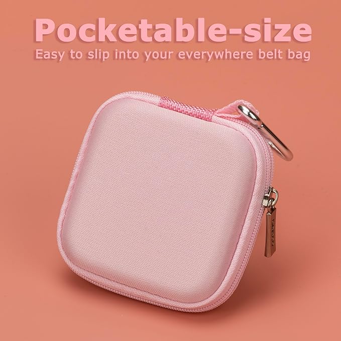 Ginsco Mini-Portable Hard Shell Square Earbuds Case for Apple EarPods/Samsung Galaxy Wired/Wireless Earbuds, Cell Phone Accessories Organizer with Carabiner for Earphones (1, Pink)