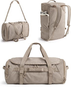 BAGSMART 4-IN-1 Duffle Bag for Travel, 40L Travel Bag Gym Duffle, TSA Carry on Backpack with Shoes Compartment & Wet Pocket, Water-resistant Workout Duffel, Camel