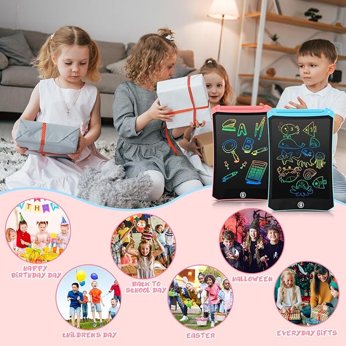 EooCoo Toddler Toys, LCD Writing Tablet for Kids 2 Pack, Toddler Travel Essentials Drawing Pad, Mess Free Coloring Books, Road Trip Activities, Age 3-5 Girls Boys Gifts - 8.5 Inch