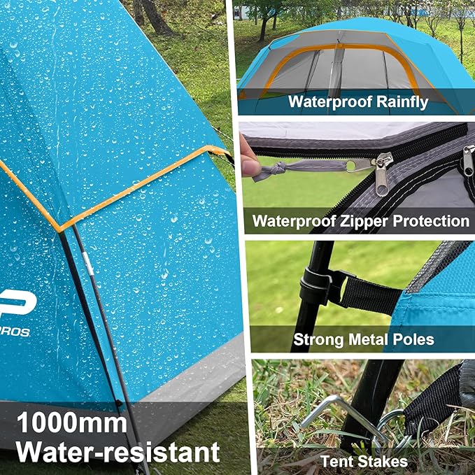 CAMPROS CP Upgraded 6/8 Person Camping Tents, Waterproof Windproof Family Tent with Larger Mesh Windows & Door, Double Layer, Easy Set Up, All-Season Dome Tent with Top Rainfly & Carry Bag