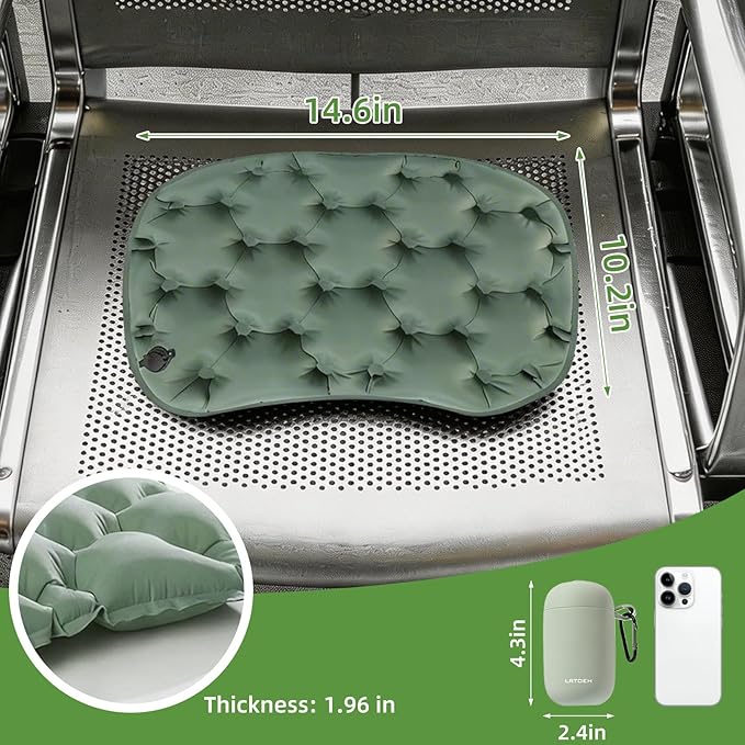 Inflatable Seat Cushion, Lightweight Portable Air Cushion with Pump, Airplane Seat Pad for Flights Pressure Relief, Waterproof Chair Pad, Stadium Cushions for Travel, Camping, Hiking(Green)