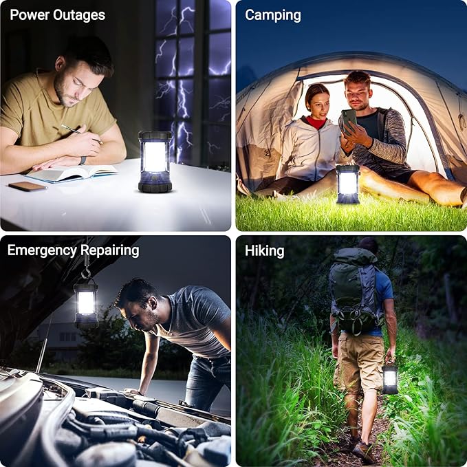 Camping Lantern, 3200LM LED Lanterns for Power Outages, 4600mAh Phone Charger & Rechargeable Lantern, 5 Light Modes Camping Lights & Lanterns for Hurricane/Emergency, Camping Accessories-2 Pcs