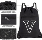 HOLYLUCK Drawstring Bags Initial Backpack Sackpack Cinch Bags for Sports, Gym, Travel, Beach (Black-V)