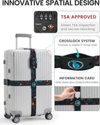 Travelkin Luggage Straps for suitcases TSA Approved,Adjustable Luggage Belts with Lock Fit 18-32 inch Suitcases(World Marks-Colorful-TSA)