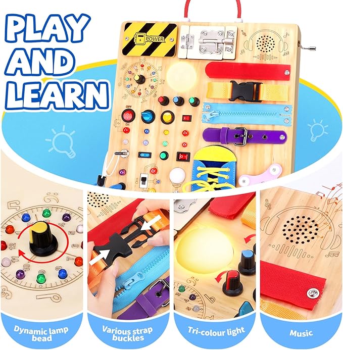 Grarain Busy Board for Toddlers - Montessori Educational Toy for 1-3 Year Old Boys & Girls | Travel-Friendly Sensory Learning Activity | Ideal for Kids with Autism(Busy Board v3)