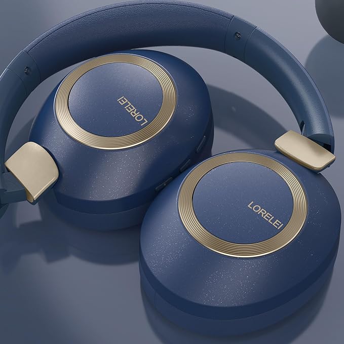 LORELEI B-C6 Wireless Over Ear Headphones, 50H Playtime Foldable Lightweight Bluetooth Headsets, Deep Bass, Built-in Microphone, Memory Foam Earmuff, for Travel, Home Office (Navy Blue)